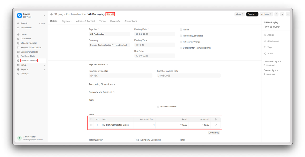 Purchase Invoice