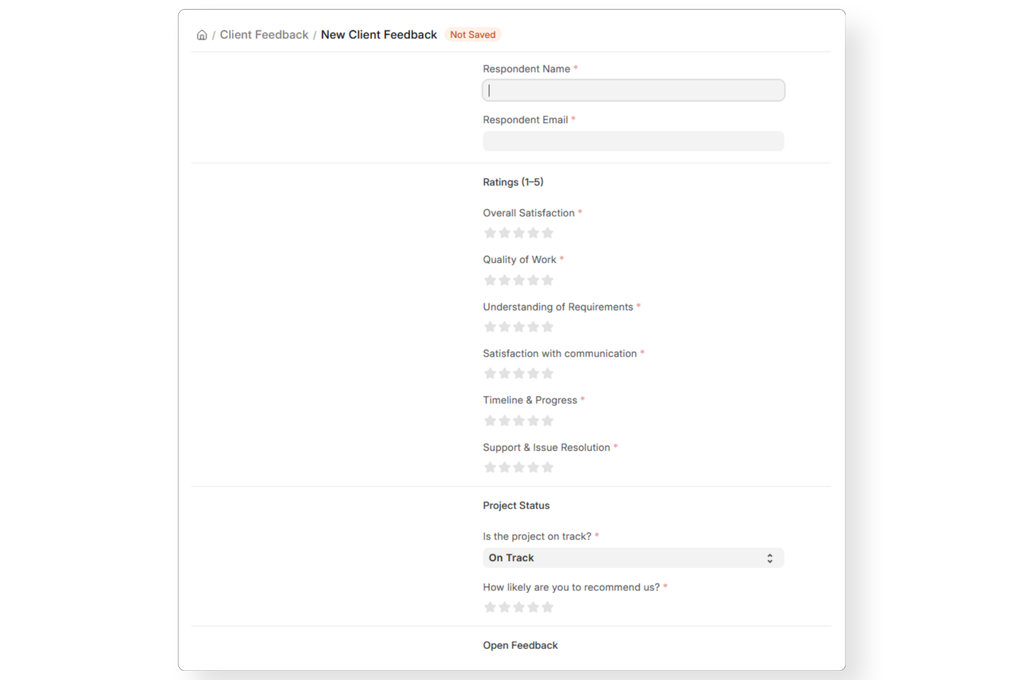 New Client Feedback form